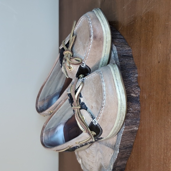 SPERRY TOP SIDER Tan Leather Sparkle Leopard Accents SZ 10 - Picture 2 of 10